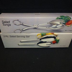New Oneida salad tongs and 2 piece serving set spoon spork silverplate in box